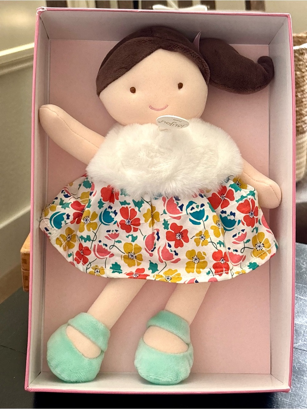 JoLiJou Paris Cloth Doll Demoiselle Pretty Green Print Doudou et Compagnie NEW